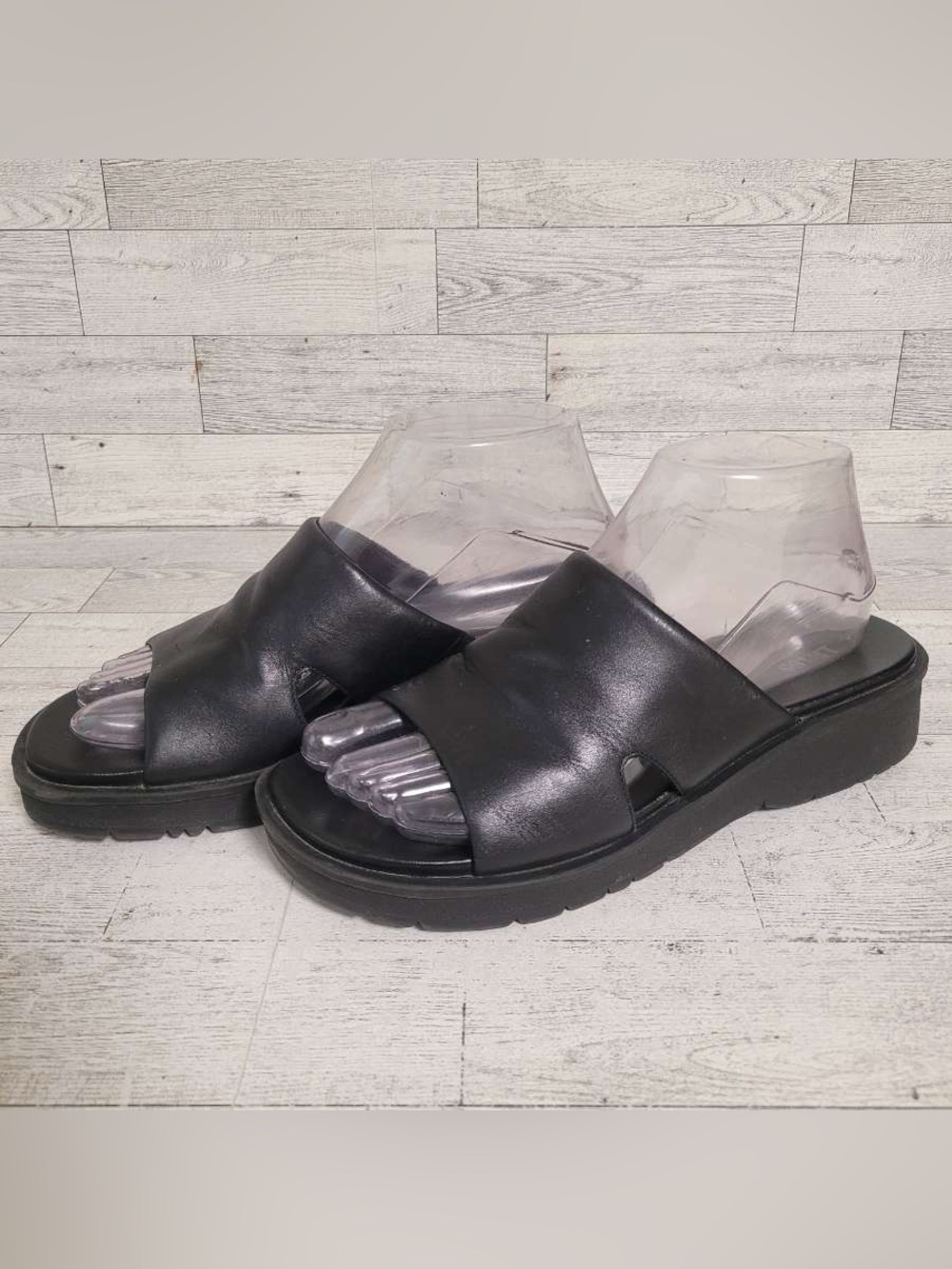 Women’s G.H.Bass Redondo Black Leather Platform Wedge Sandals Size 7.5